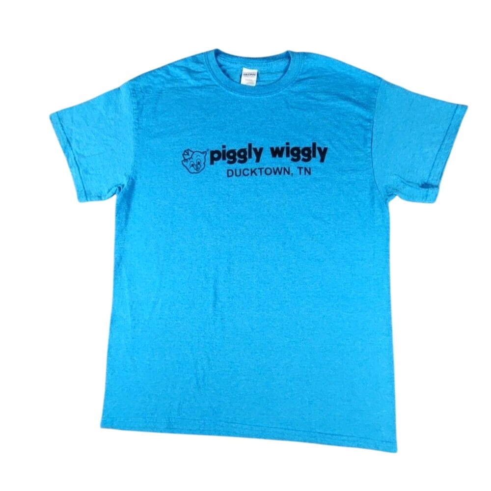 Gildan Shirt Mens Medium Blue Piggly Wiggly Ducktown TN Graphic Tee Slogan